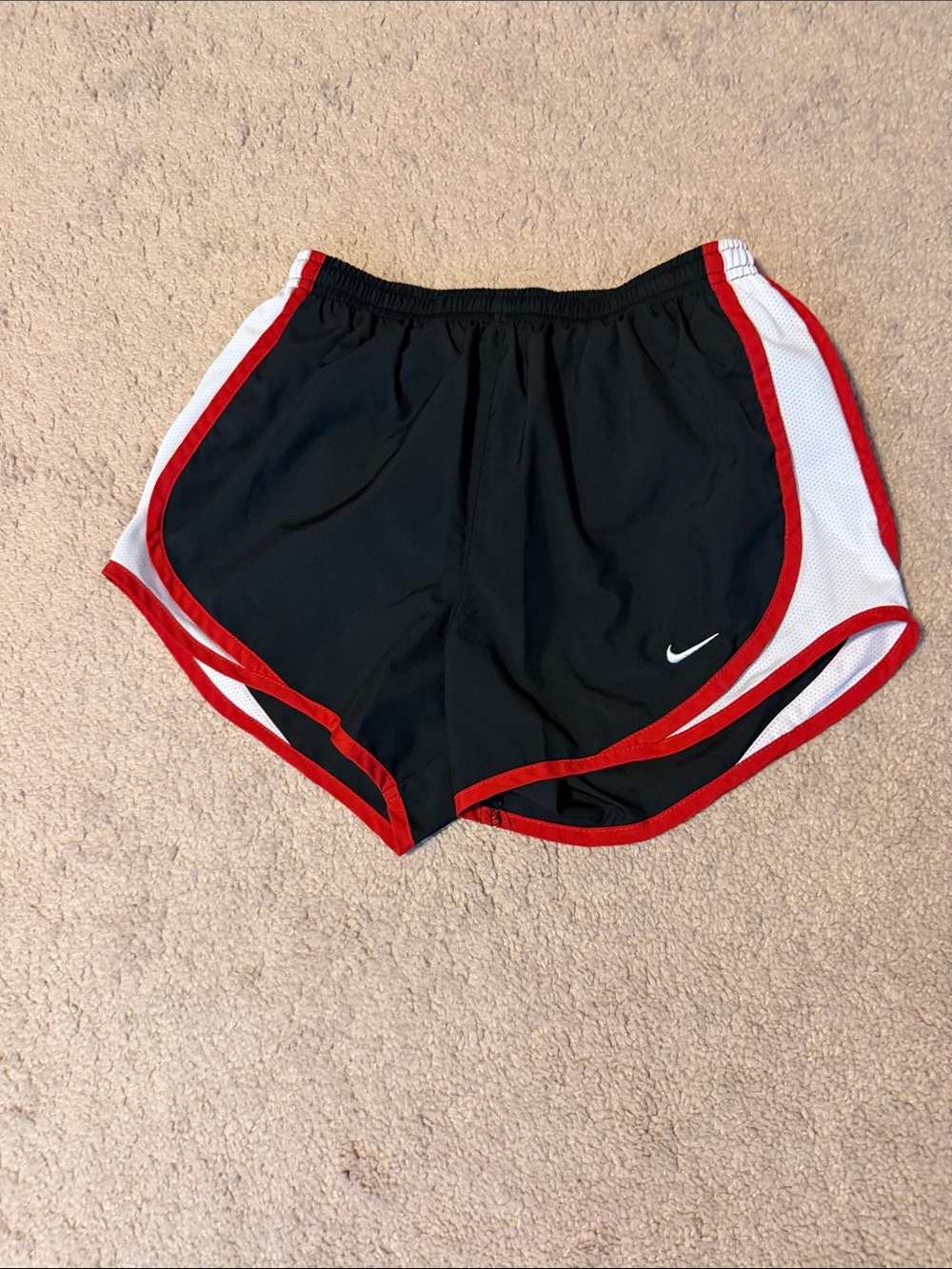 Nike Women’s Black Shorts with Red Trim and White Panels